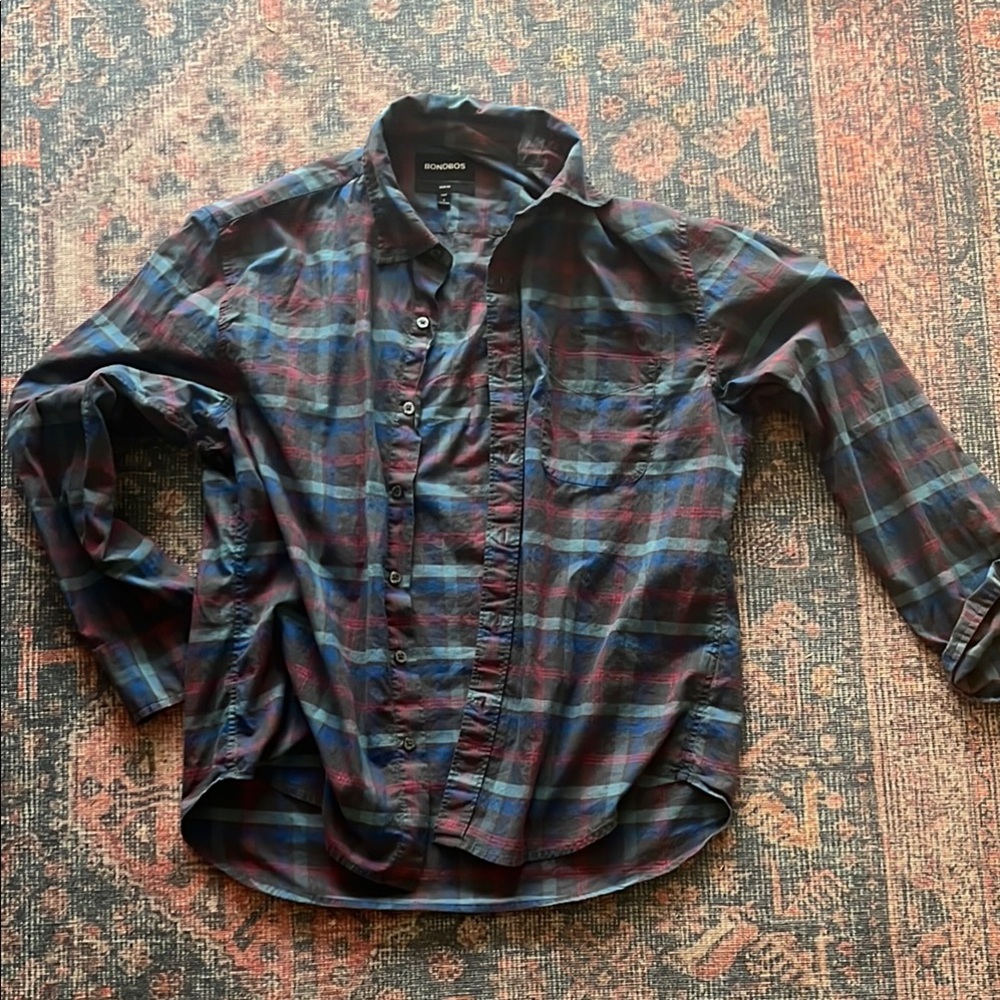 Bonobos Men's Casual Plaid Shirt - Blue and Red